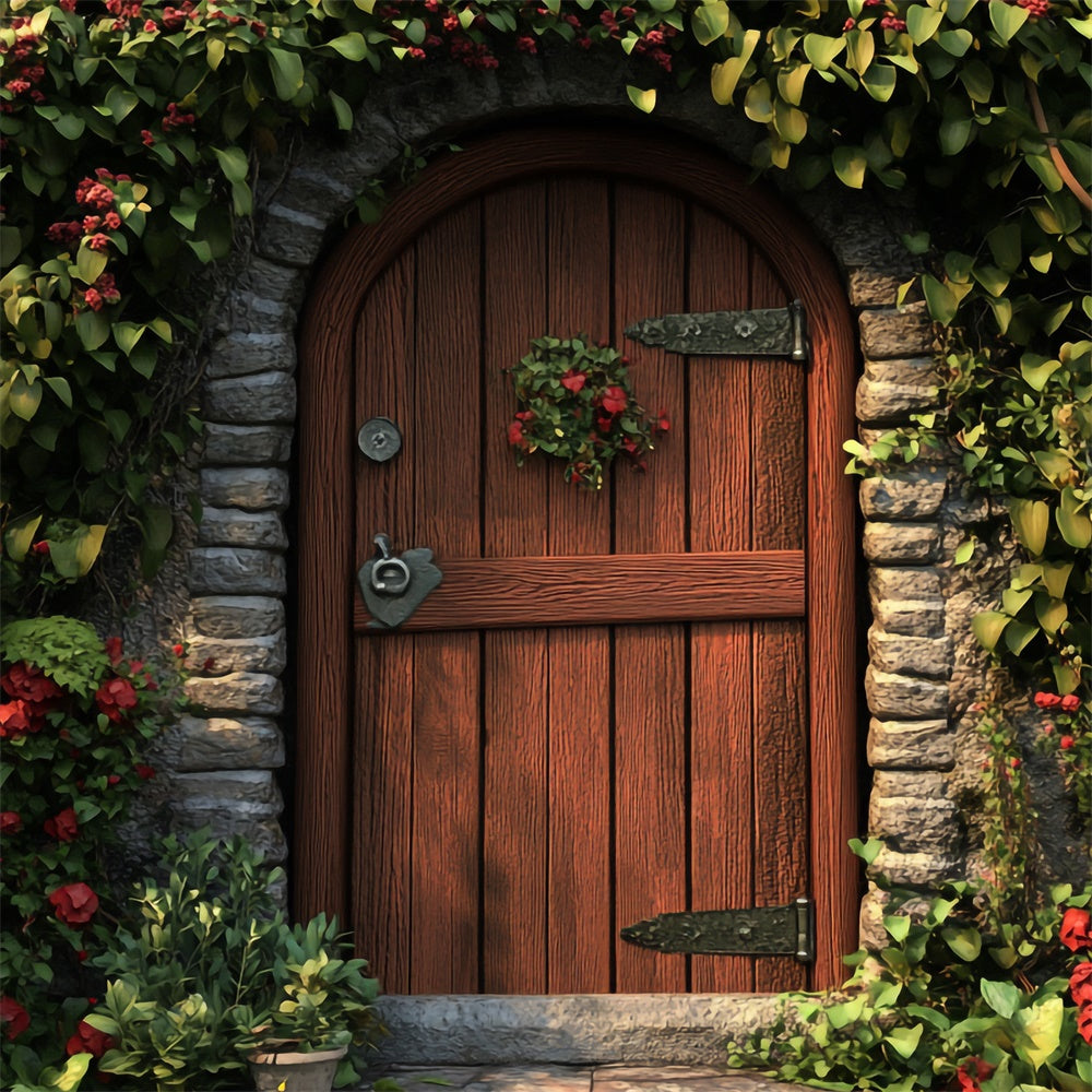 Fond Photo Printemps Porte Vintage Couverte de Lierre TWW2-12