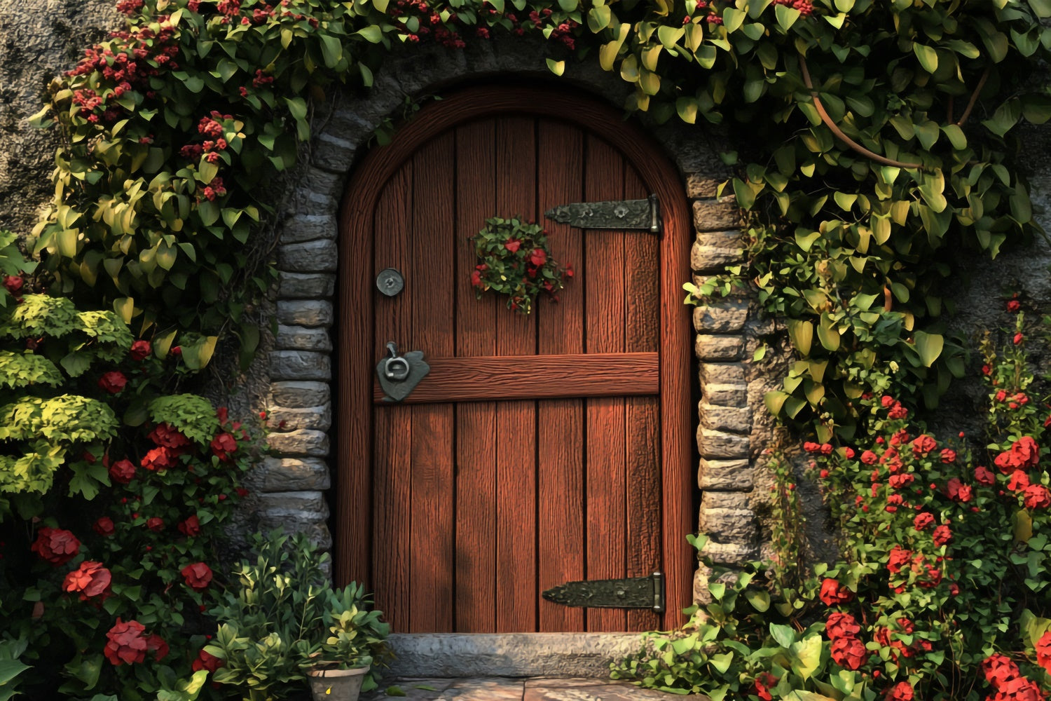 Fond Photo Printemps Porte Vintage Couverte de Lierre TWW2-12