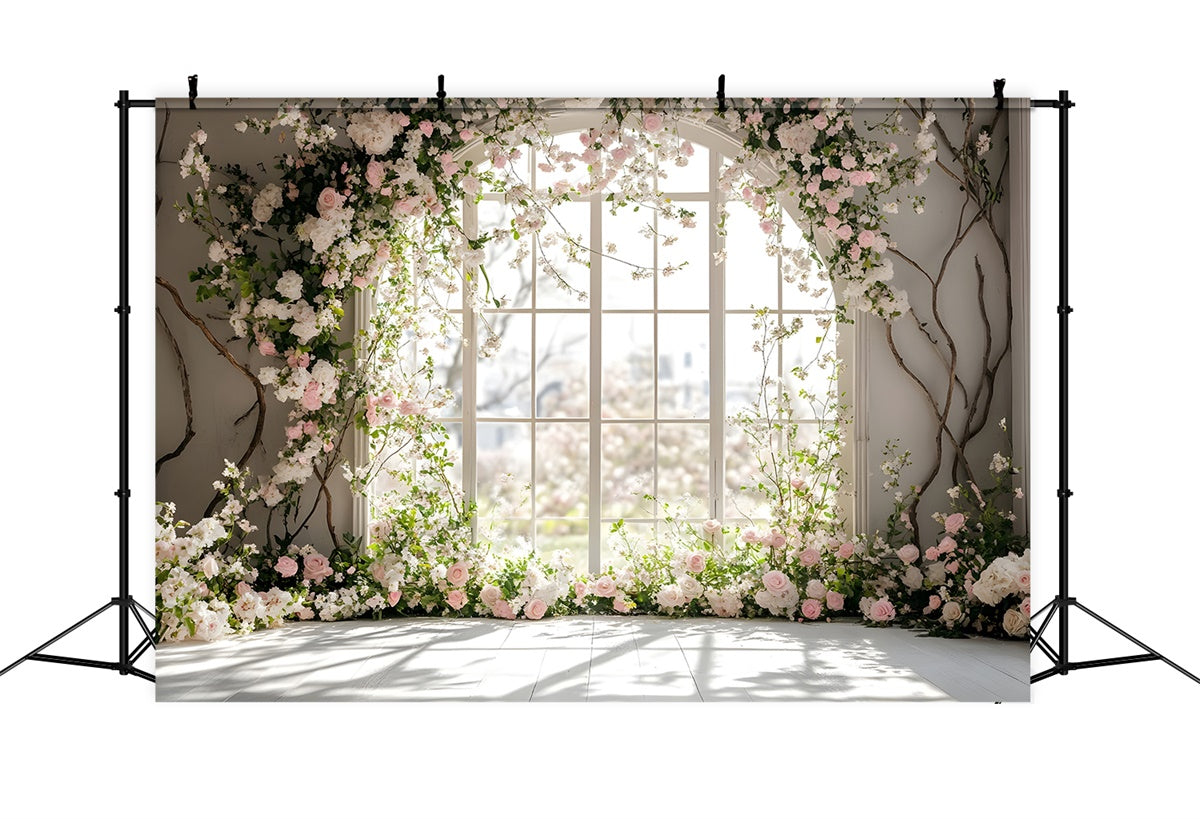 Fond Photo Printemps Fenêtre Romantique Arche de Rose TWW2-15