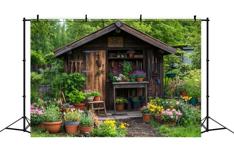 Toile de fond Printemps Cottage Vintage Jardin Abri à Outils TWW2-3