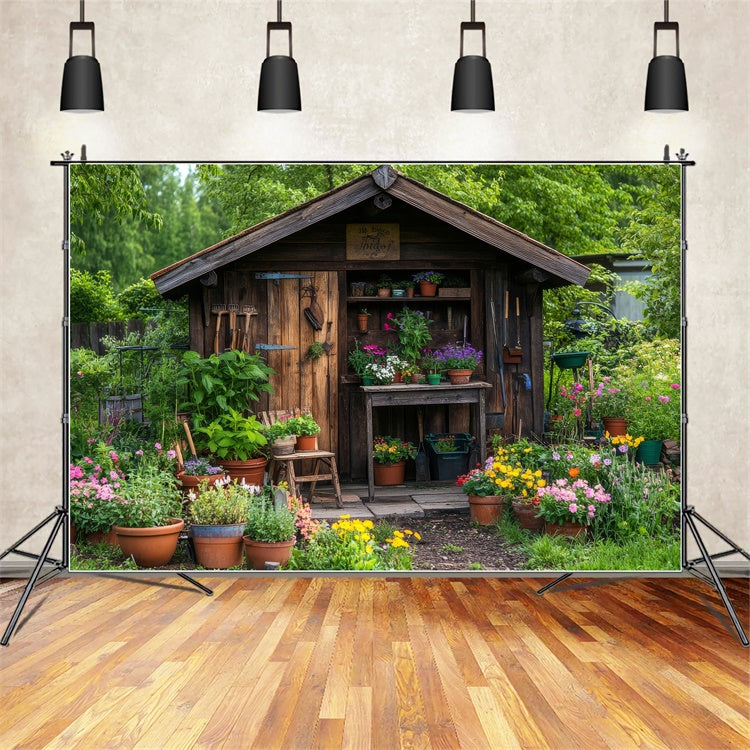 Toile de fond Printemps Cottage Vintage Jardin Abri à Outils TWW2-3