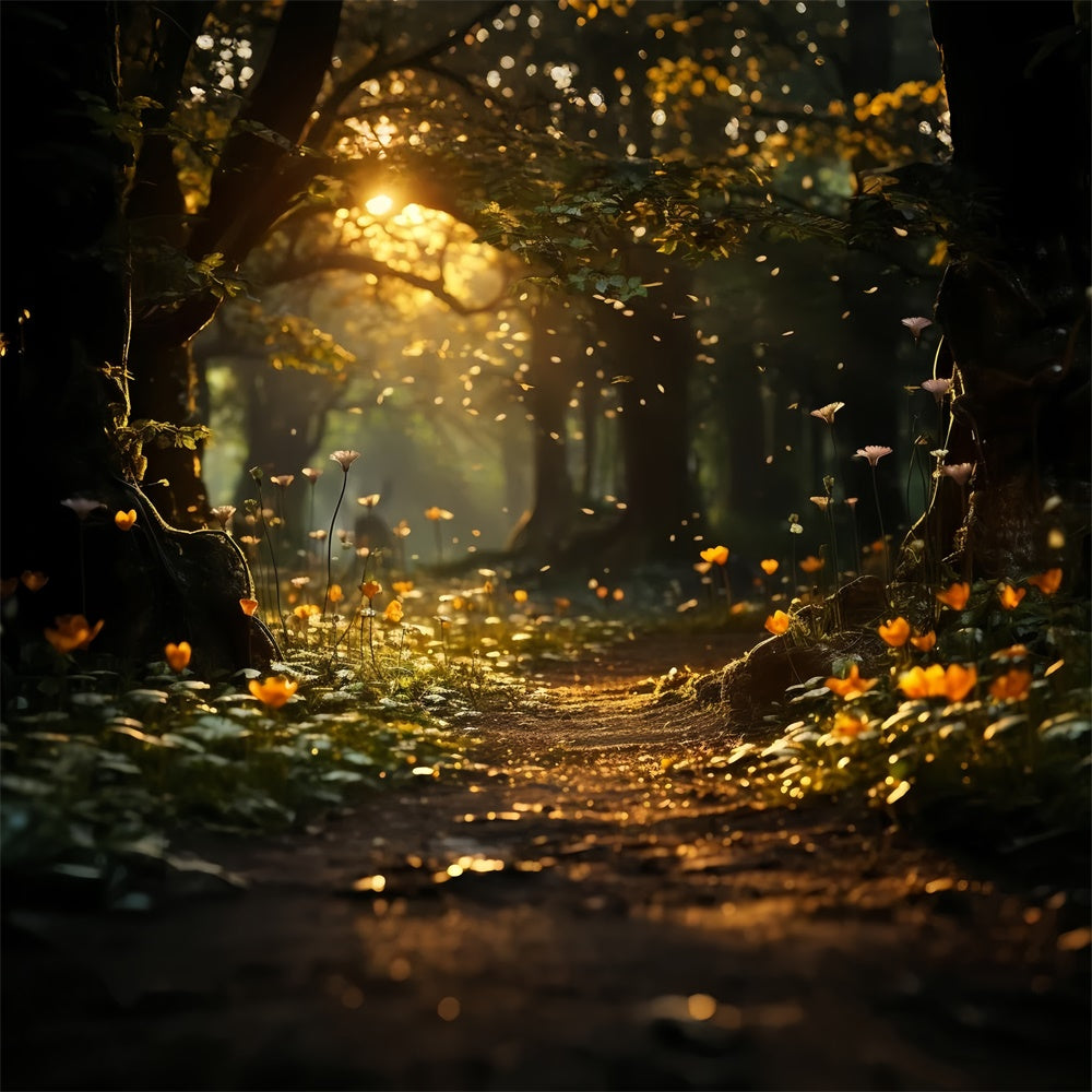 Fond Photo Printemps Sentier Fleuri Ensoleillé Forêt TWW2-37