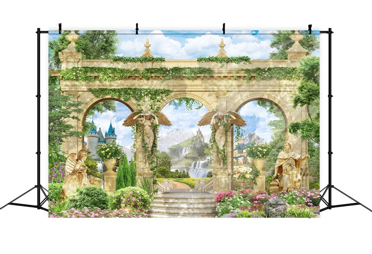 Toile de fond Printemps Arche de Pierre Majestueuse Jardin TWW2-39