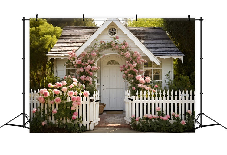 Fond Photo Printemps Cottage Blanc Rose Porte TWW2-7