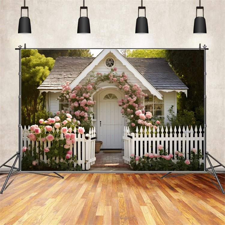 Fond Photo Printemps Cottage Blanc Rose Porte TWW2-7