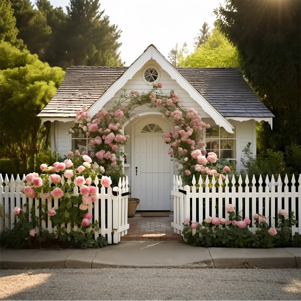 Fond Photo Printemps Cottage Blanc Rose Porte TWW2-7