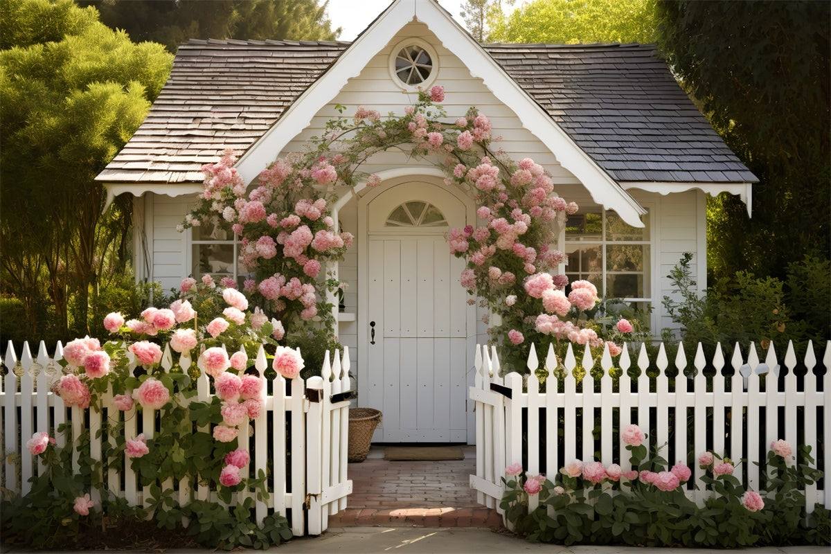 Fond Photo Printemps Cottage Blanc Rose Porte TWW2-7