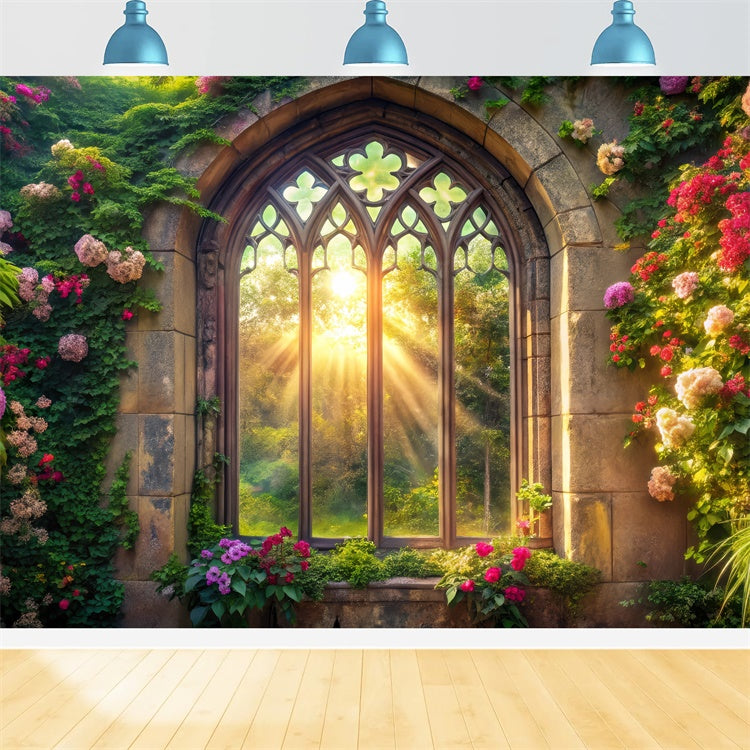 Fond Photo Printemps Fenêtre Enchantée Couverte de Lierre TWW2-8