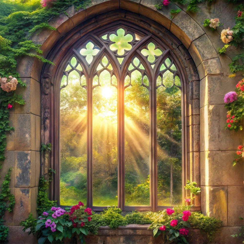 Fond Photo Printemps Fenêtre Enchantée Couverte de Lierre TWW2-8