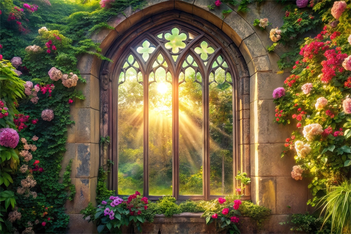 Fond Photo Printemps Fenêtre Enchantée Couverte de Lierre TWW2-8
