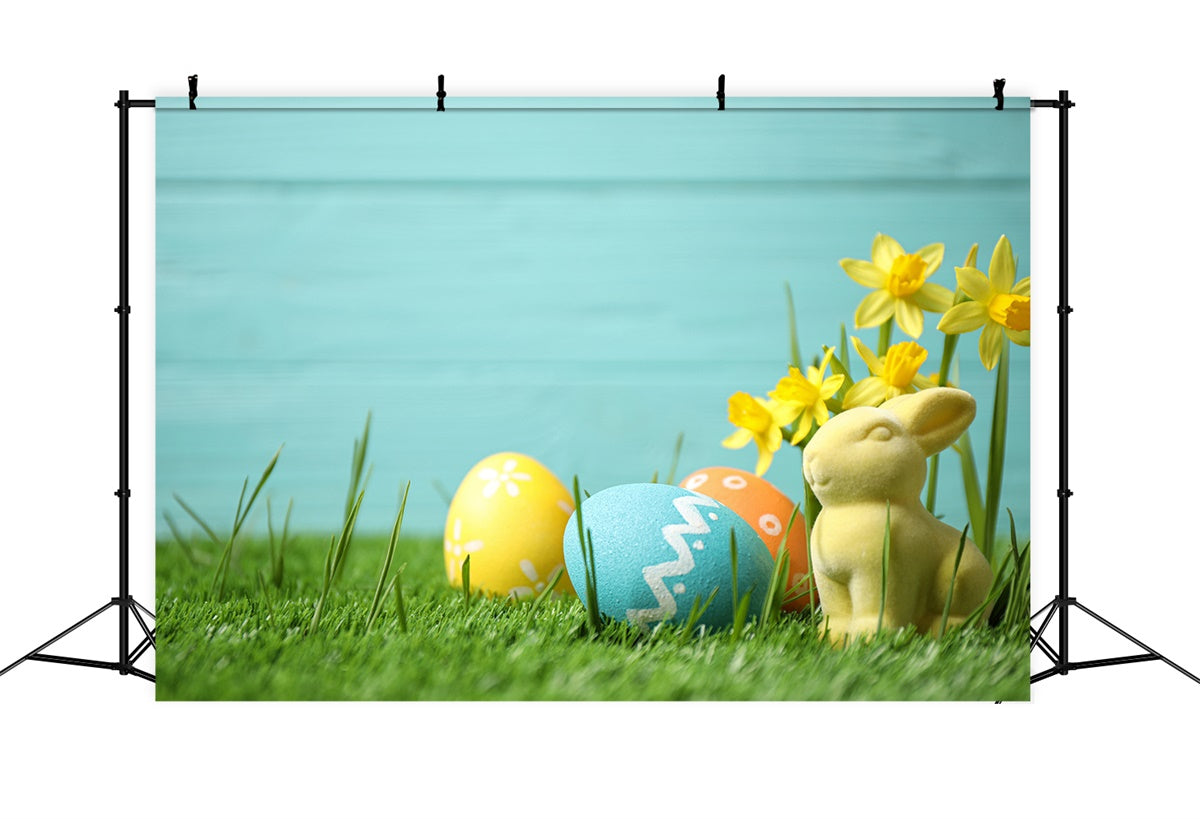 Toile de fond paques Champ de Jonquilles et Lapin de Pâques TWW3-27