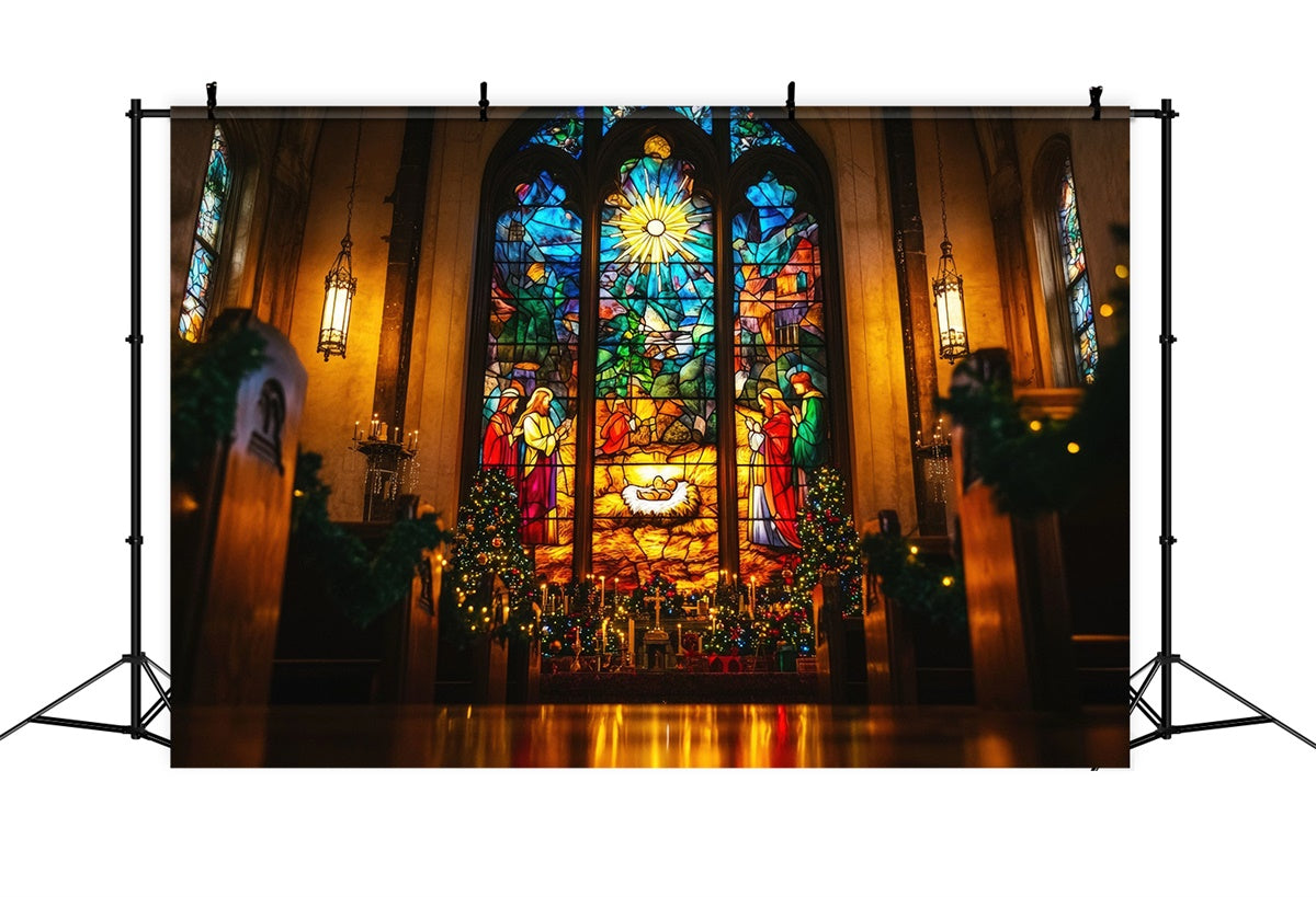Toile de fond paque Scène de la Nativité Vitrail TWW3-3