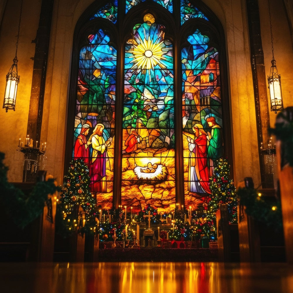 Toile de fond paque Scène de la Nativité Vitrail TWW3-3