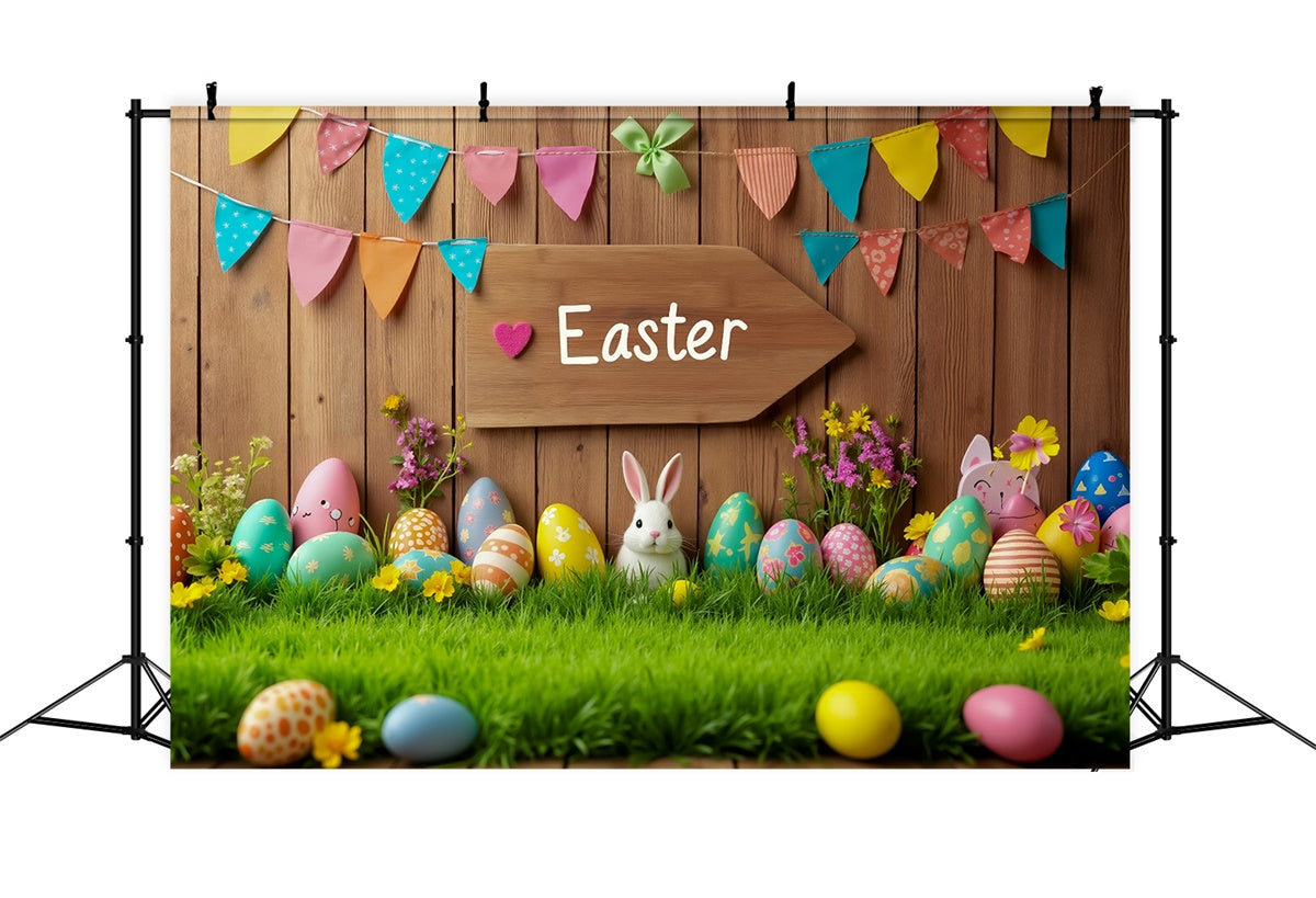 Toile de fond paque Adorable Lapin et Décoration d’Œufs TWW3-48