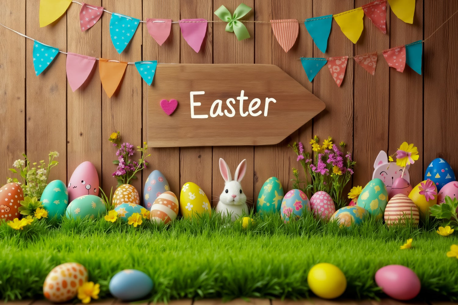 Toile de fond paque Adorable Lapin et Décoration d’Œufs TWW3-48