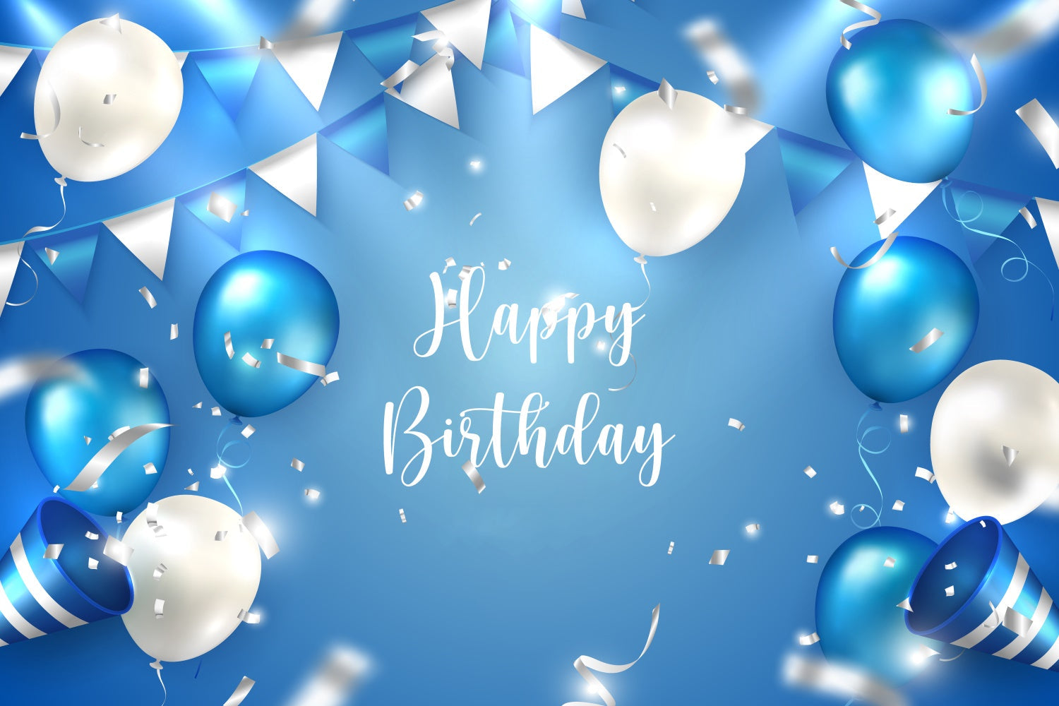Toile de fond Anniversaire Personnalisable Fête Ballons Bleu et Blanc TWW3-67