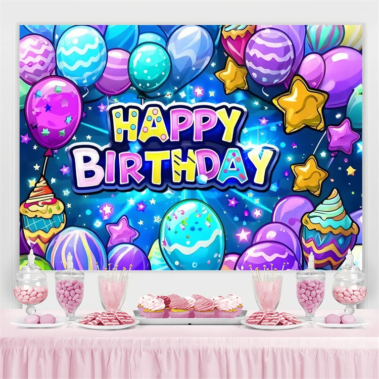 Toile de fond Anniversaire Personnalisable Ballons Fantaisie Colorés TWW3-69
