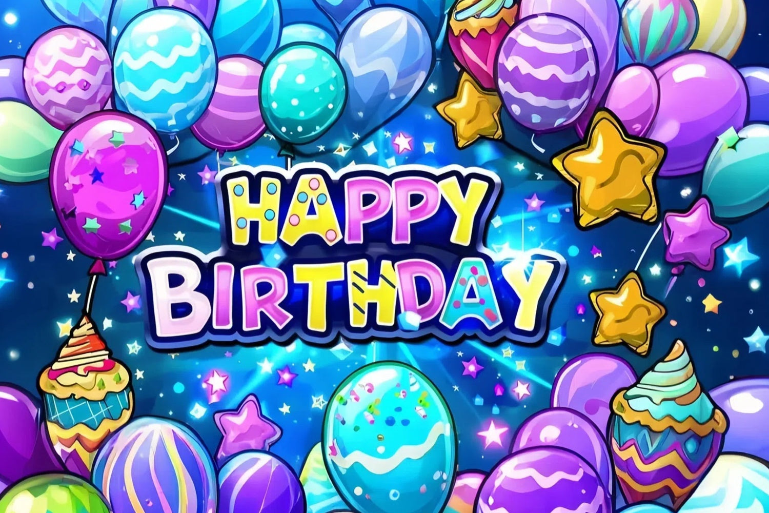 Toile de fond Anniversaire Personnalisable Ballons Fantaisie Colorés TWW3-69