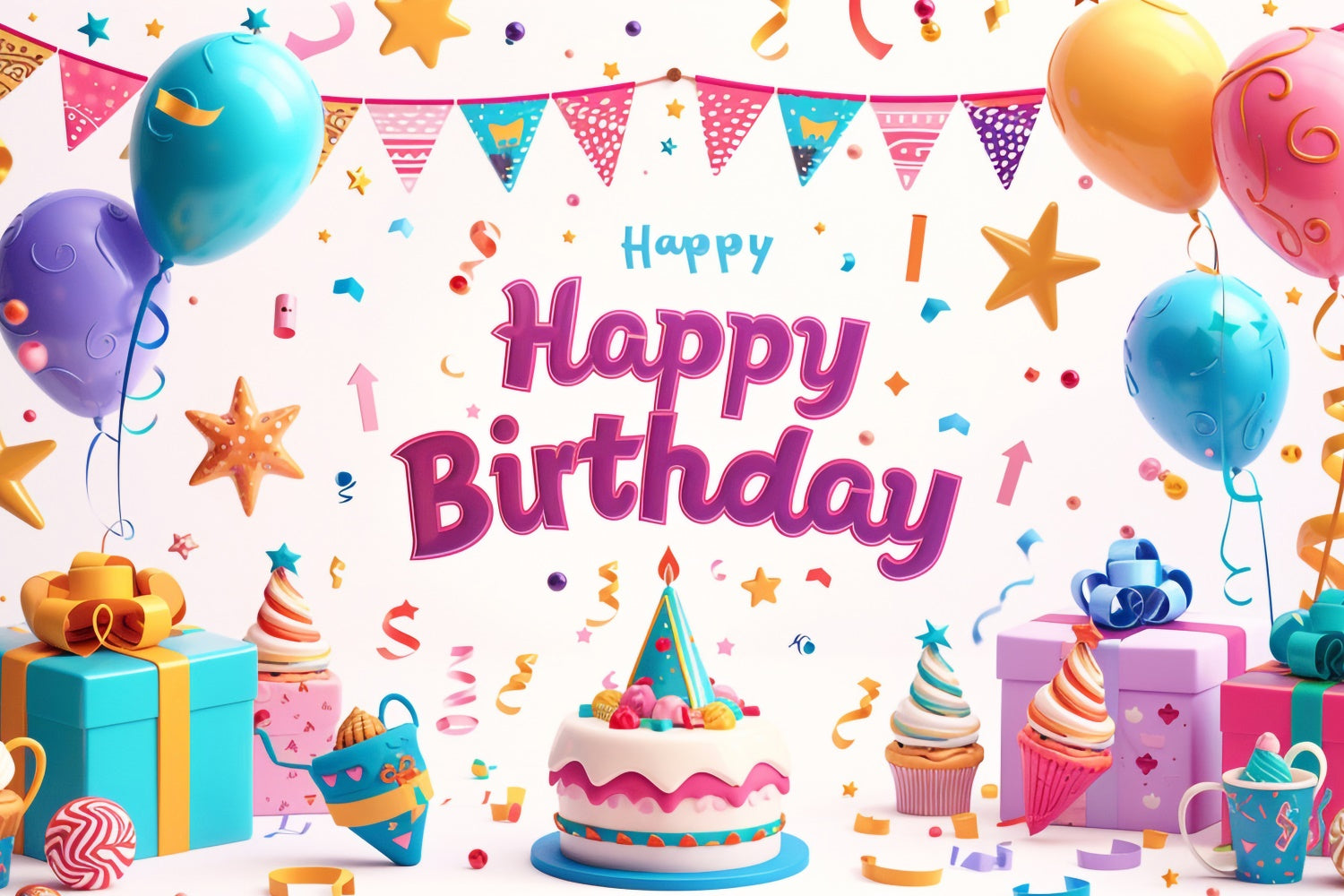 Toile de fond Deco Anniversaire Personnalisé Cadeau Ballons Colorés TWW3-71