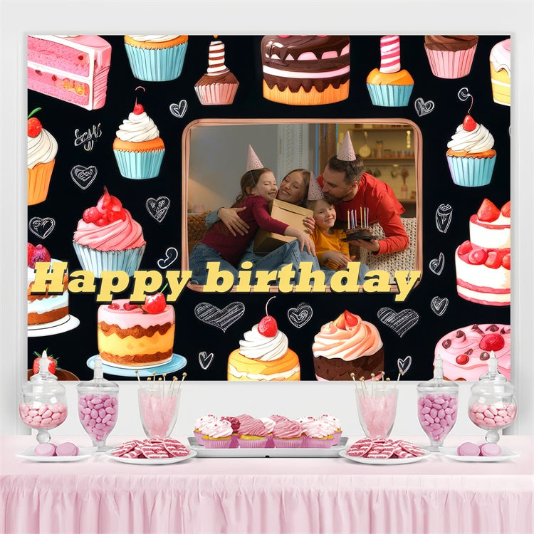 Toile de fond Deco Anniversaire Personnalisé Cupcakes Pastel Fête TWW3-73