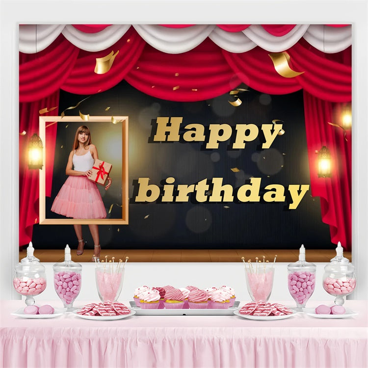 Toile de fond Anniversaire Personnalisable Anniversaire Scène Confettis Dorés TWW3-75