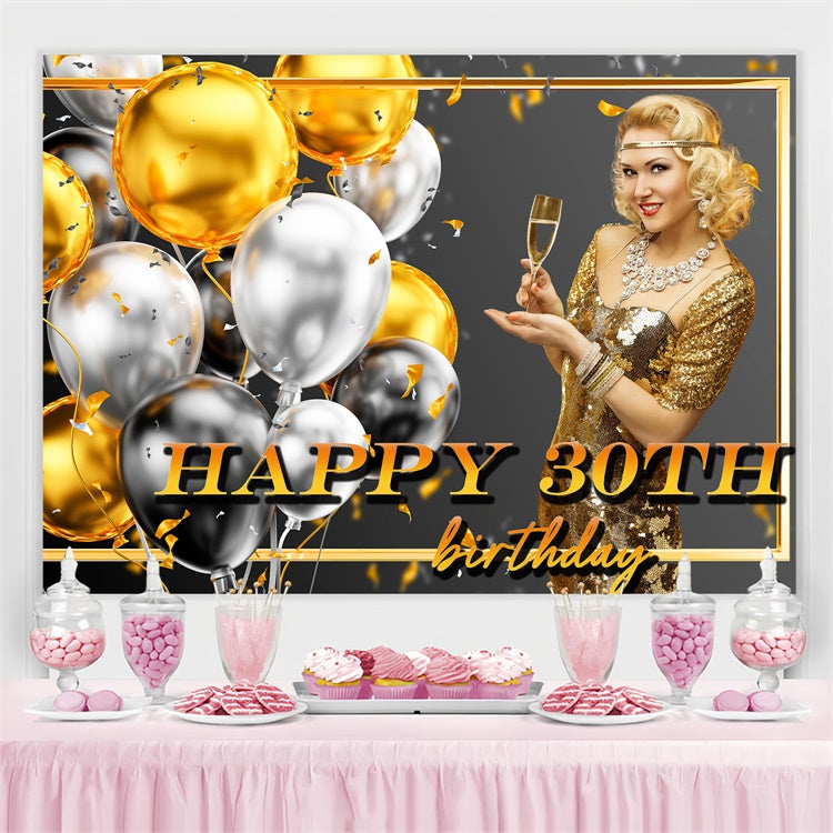 Toile de fond Anniversaire Personnalisable Ballons Vintage Or 30ème TWW3-79