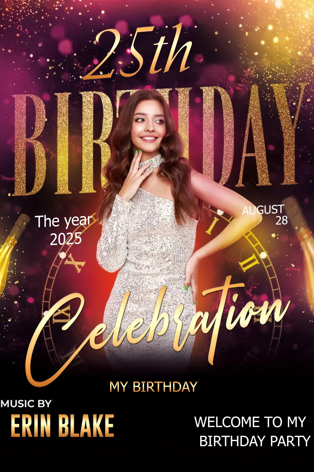 Toile de fond Personnalisable Anniversaire Nuit Brillante 25ème TWW3-81