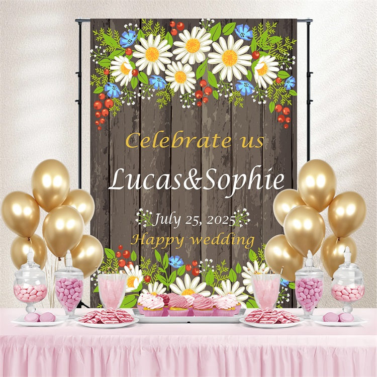 Toile de fond Photo Mariage Personnalisable Fleurs Sauvages Rustiques TWW3-86