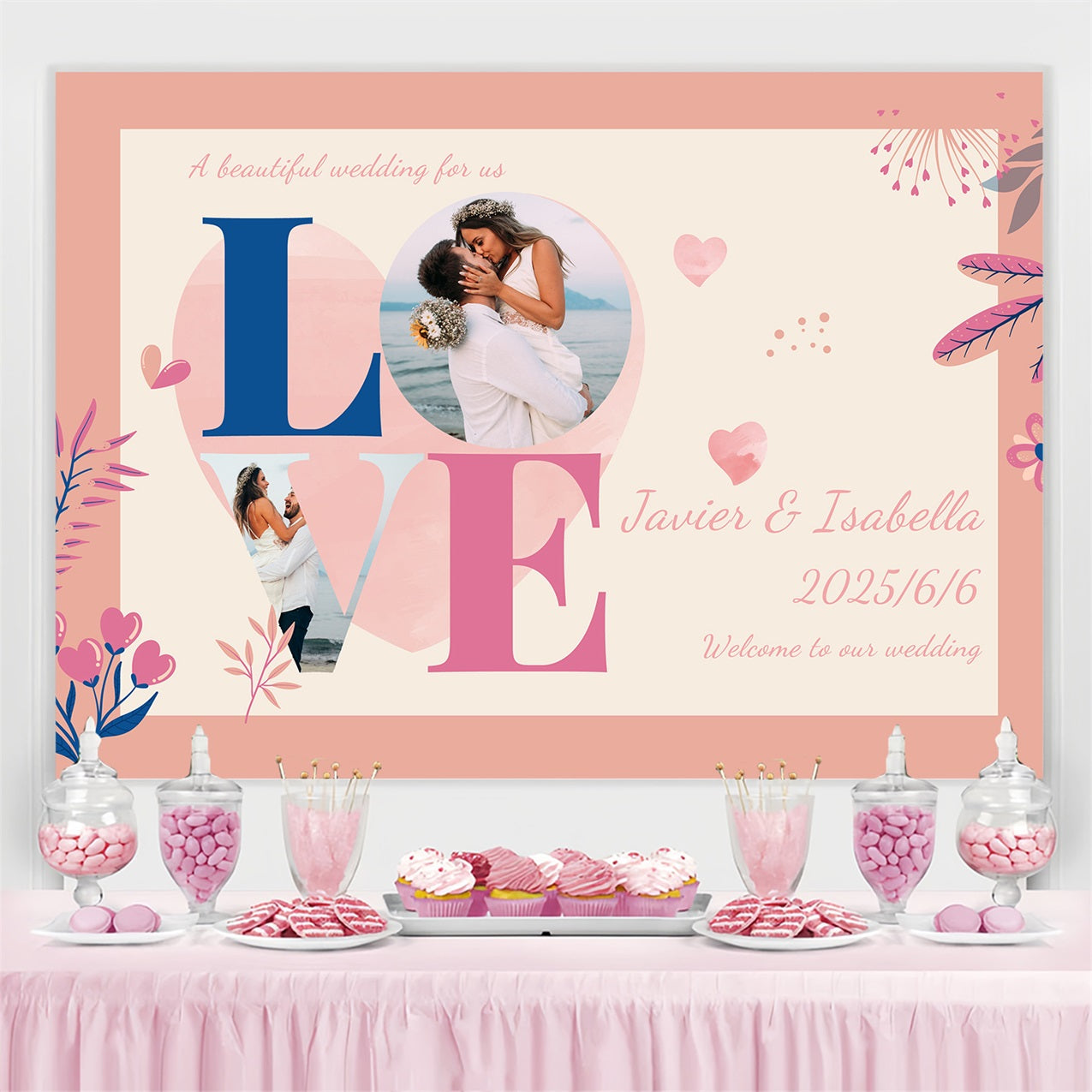 Toile de fond Mariage Personnalisable Thème LOVE Romantique TWW3-89