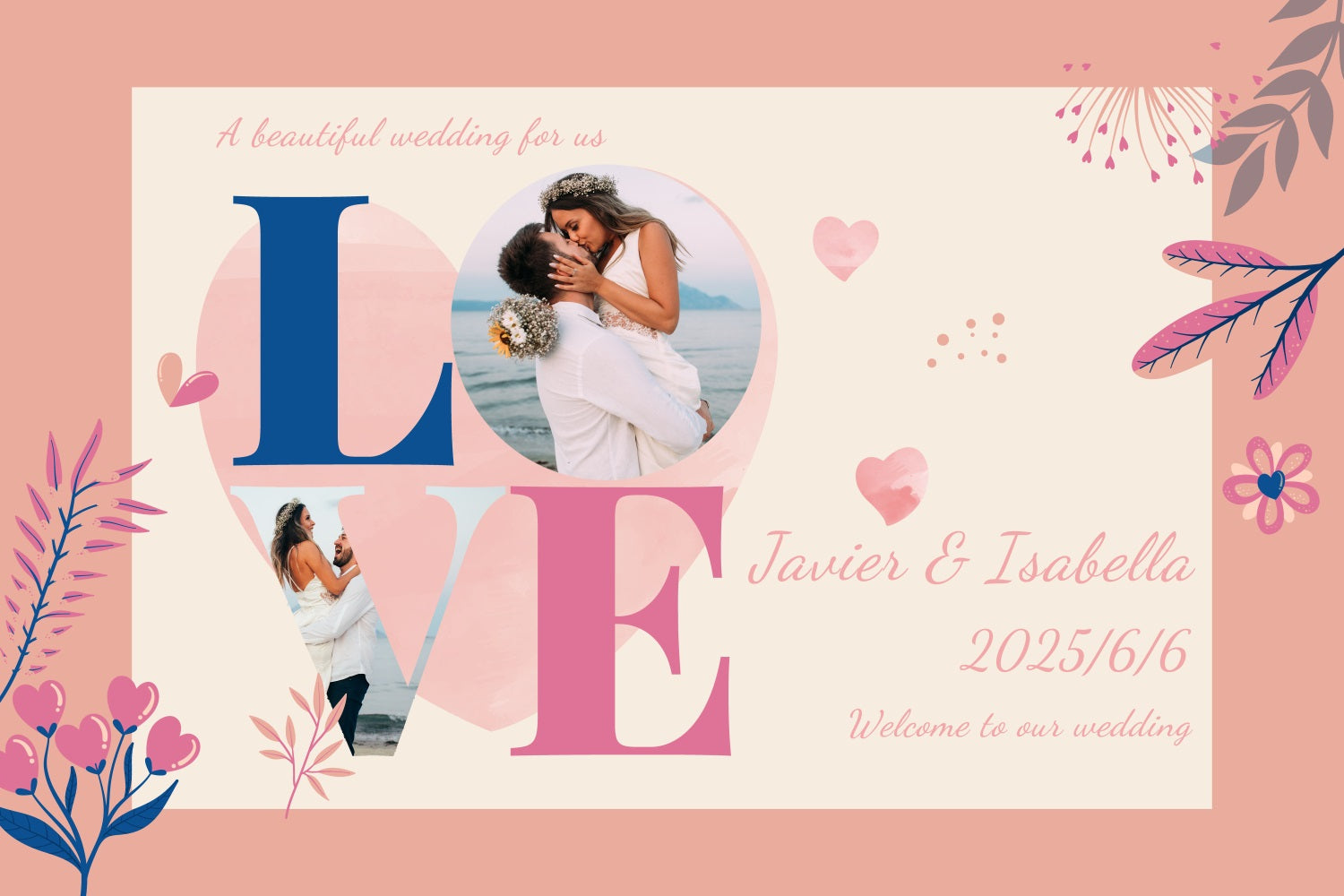 Toile de fond Mariage Personnalisable Thème LOVE Romantique TWW3-89