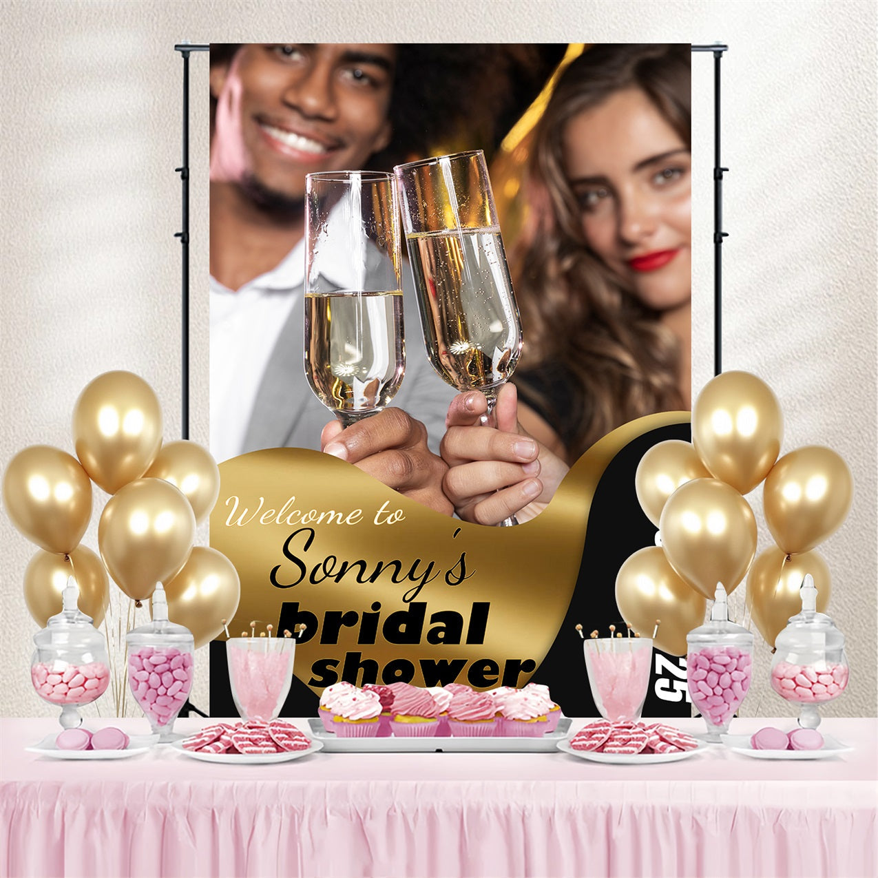 Toile de fond Bridal Shower Personnalisable Toast au Champagne TWW3-91