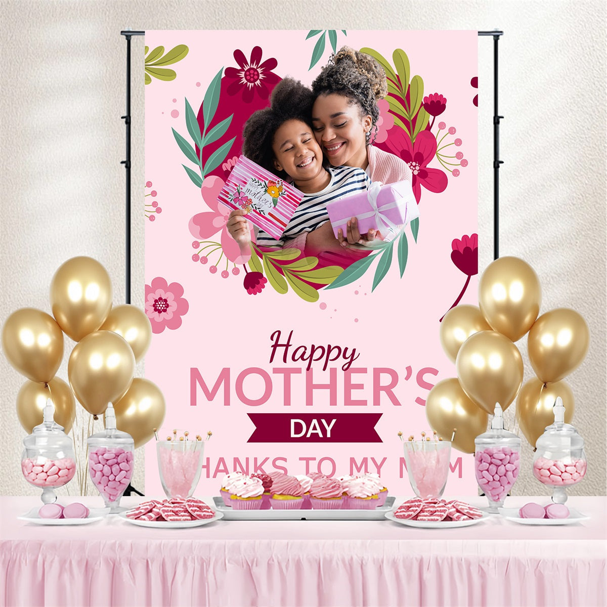 Toile de fond Fête des Mères Pétales Roses Douces Personnalisée TWW4-14