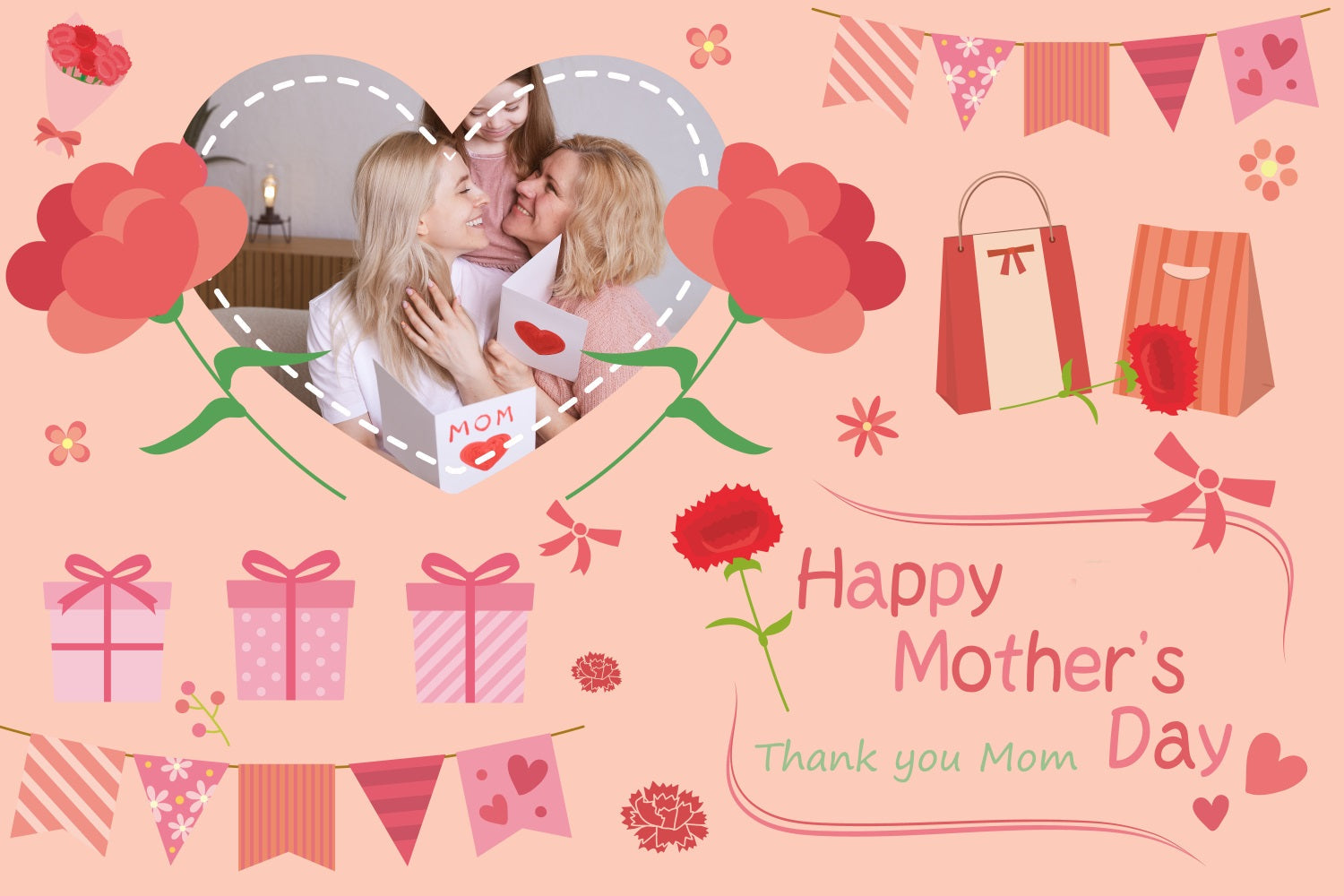 Toile de fond Fête des Mères Amour Familial Floral Personnalisée TWW4-20