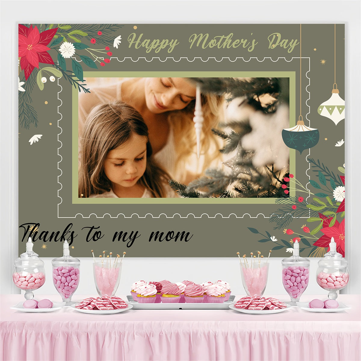 Toile de fond Fête des Mères Mémoire Florale Olive Personnalisée TWW4-6