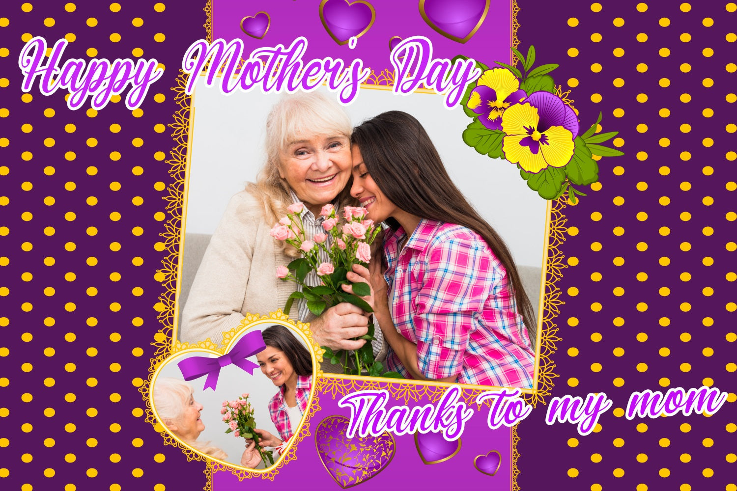 Toile de fond Fête des Mères Fleurs À Pois Violettes Personnalisée TWW4-7