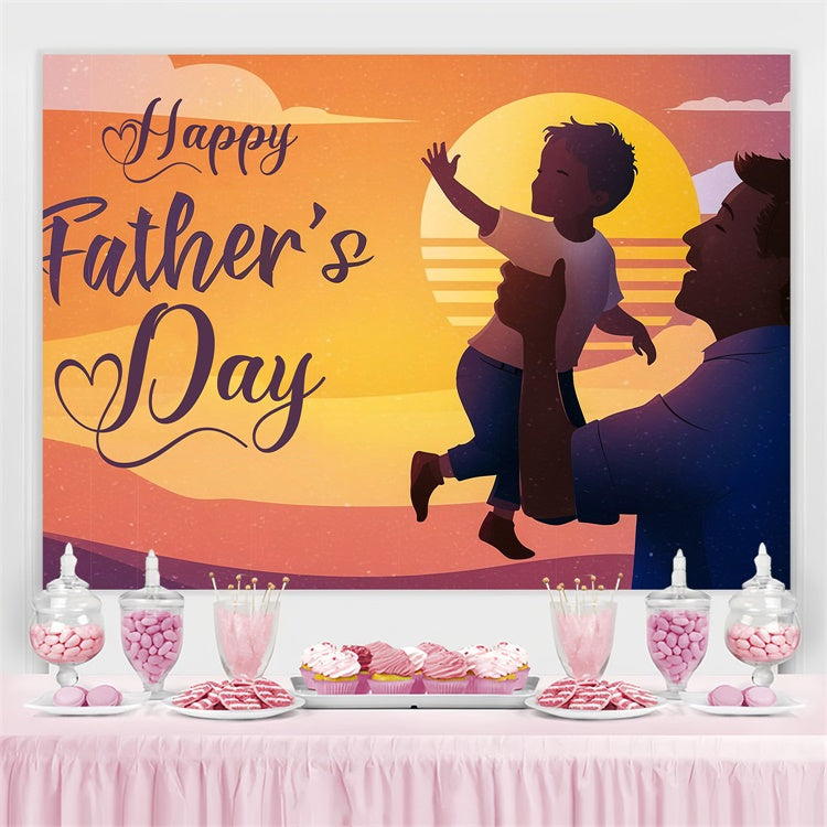 Toile de fond Fête des Pères Silhouette au Coucher du Soleil Personnalisée TWW4-79