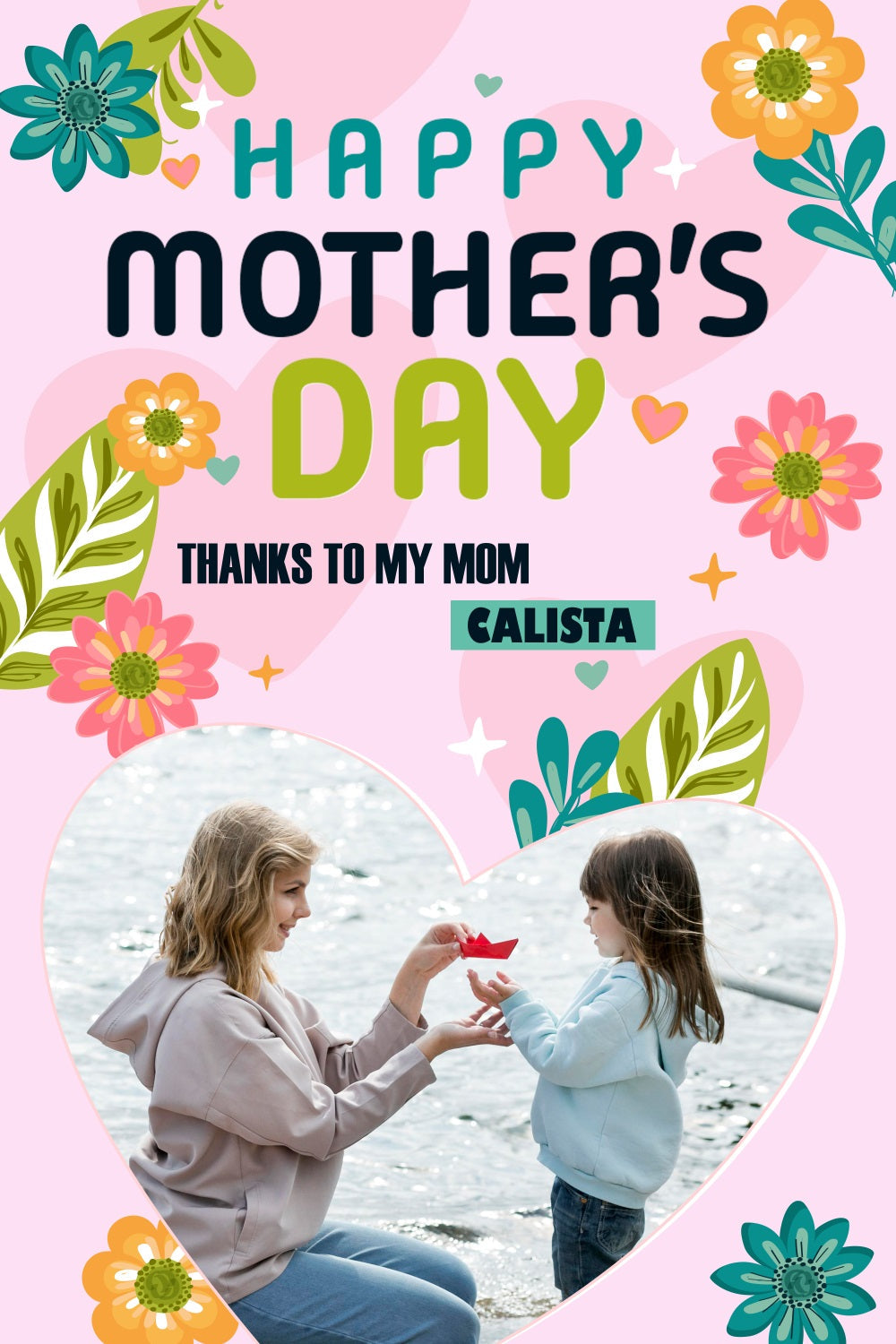 Toile de fond Fête des Mères Amour Floral Rose Personnalisée TWW4-9