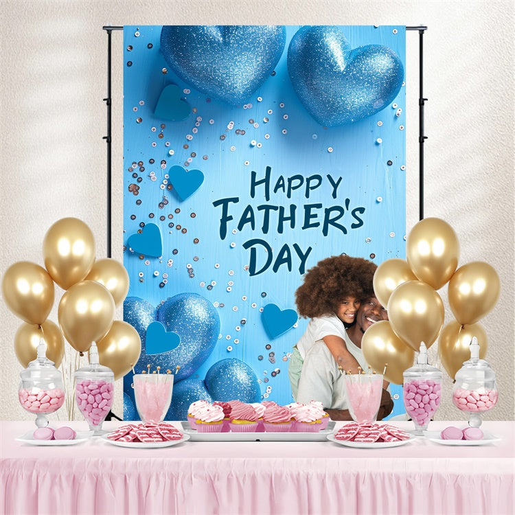 Toile de fond Fête des Pères Cœurs Pailletés Bleus Personnalisée TWW4-92
