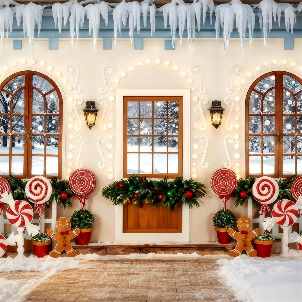 Fond en pain d'épices Canne en sucre d'orge Porche en pain d'épices Fonds de Noël en solde TWW510-100