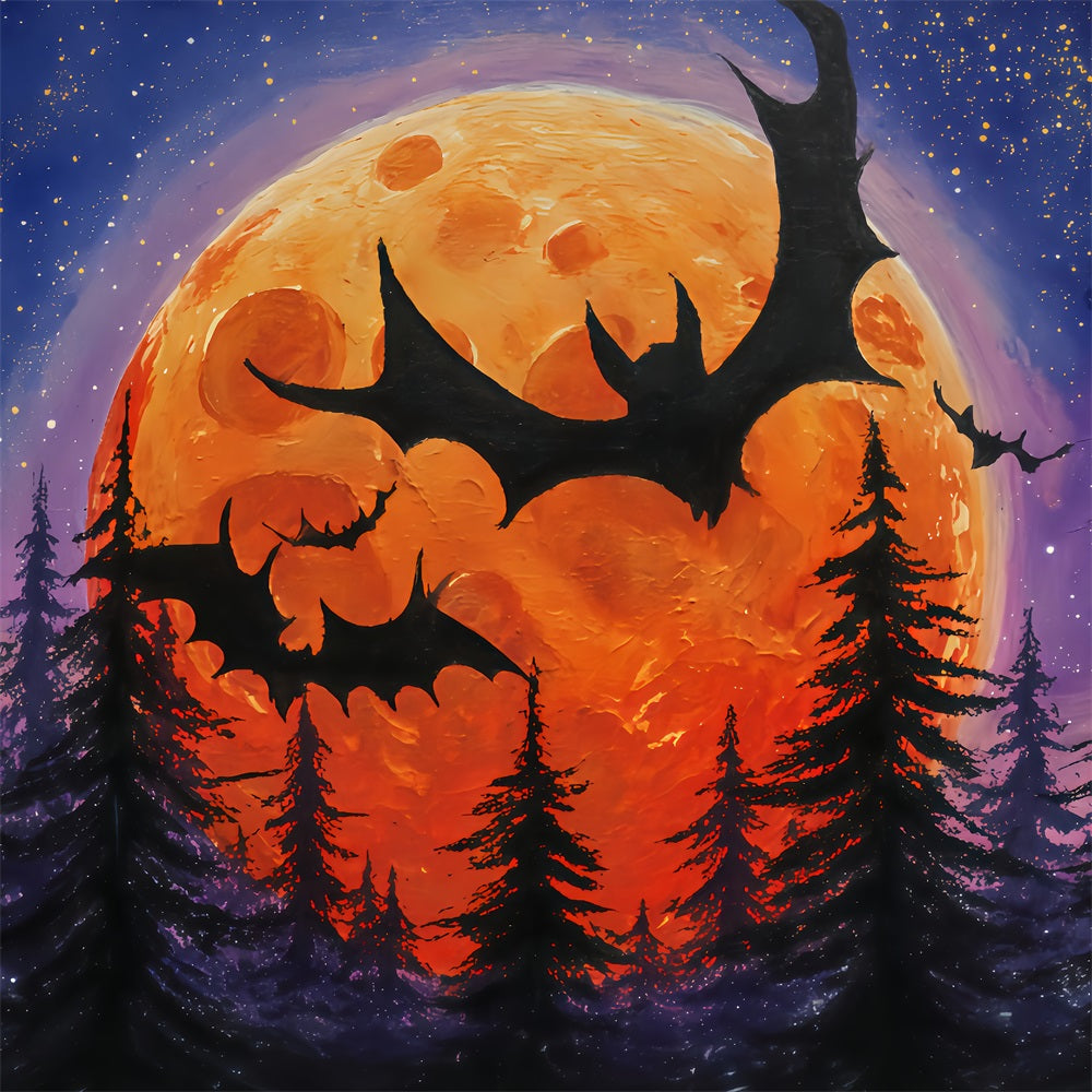 Fond de lune d'Halloween Chauves-souris volantes Forêt orange Fond d'Halloween TWW510-12