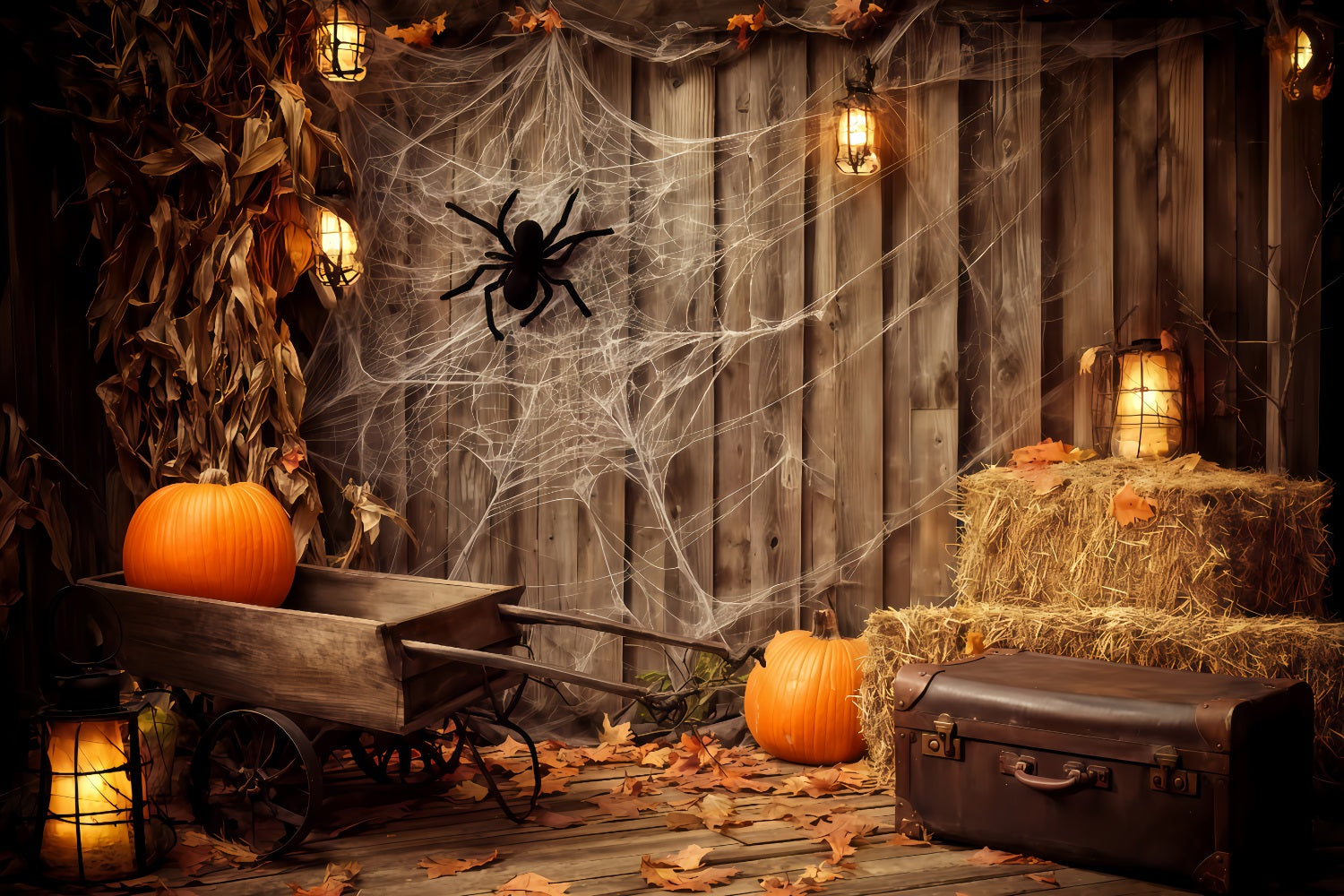 Fond mural Halloween Toile d'araignée Coin rustique Fond photo Halloween TWW510-23