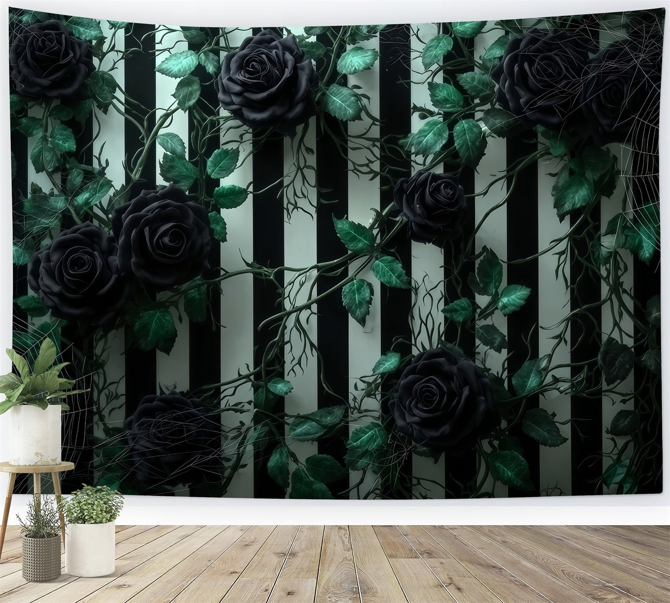 Fond mural d'Halloween Roses noires Mur rayé Fonds d'Halloween pour photos TWW510-46