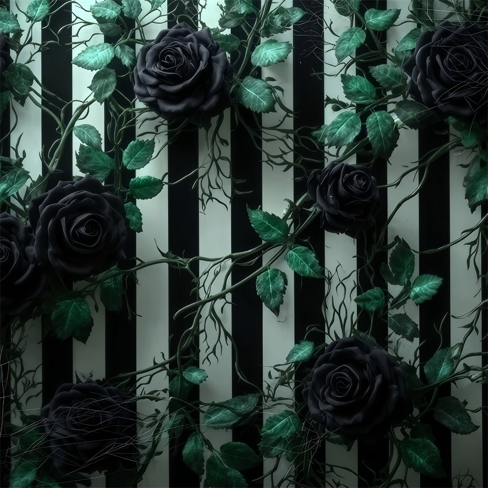Fond mural d'Halloween Roses noires Mur rayé Fonds d'Halloween pour photos TWW510-46