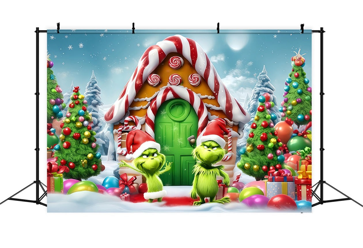 Fond photo Grinch Maison en bonbons Grinch Funland Fonds pour Noël TWW510-51