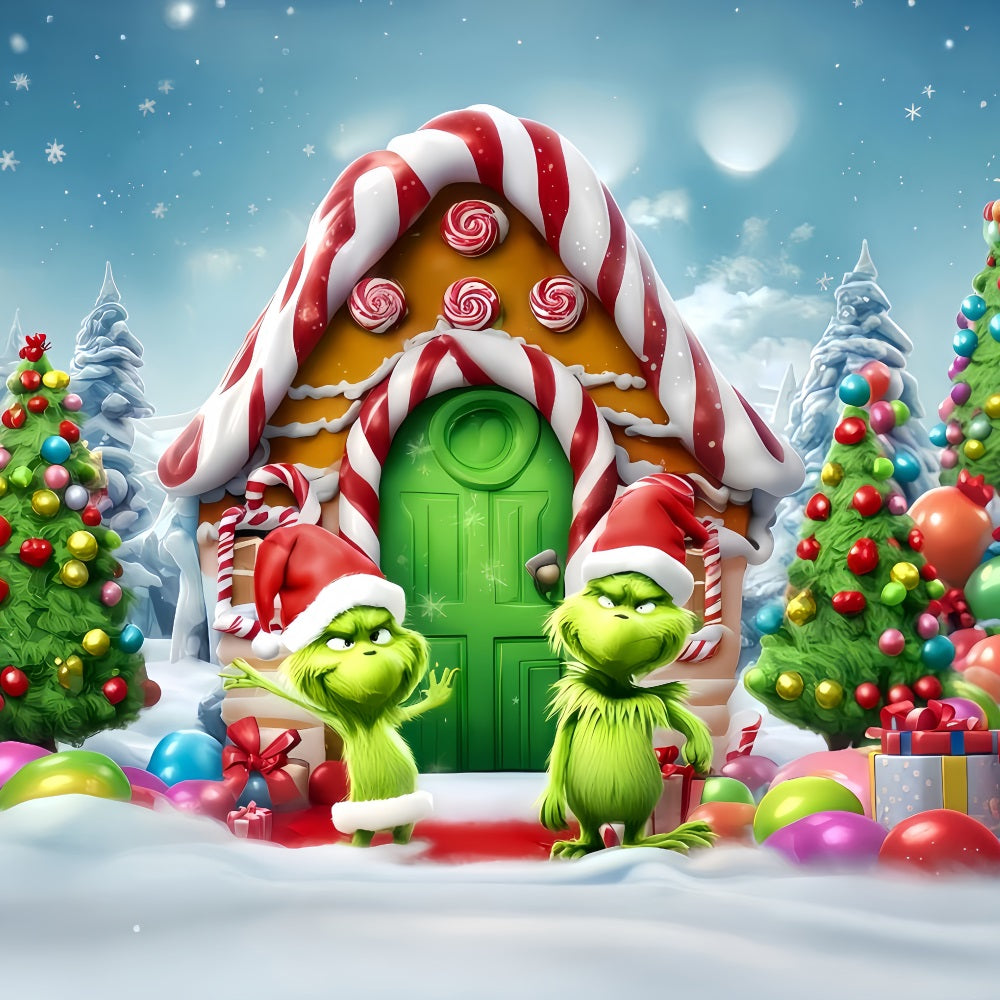 Fond photo Grinch Maison en bonbons Grinch Funland Fonds pour Noël TWW510-51