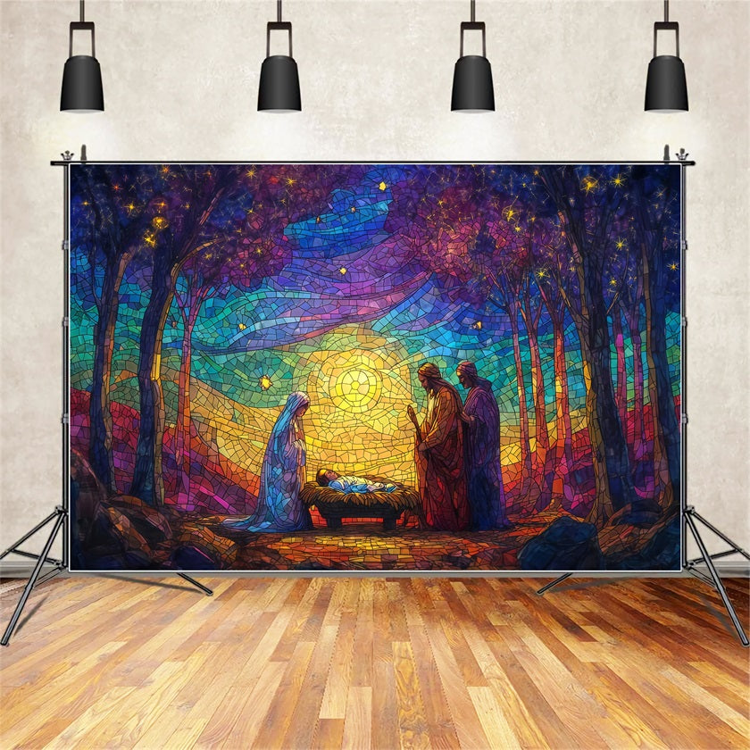 Fond de crèche Vitrail Lueur de la crèche Fonds de Noël en solde TWW510-60