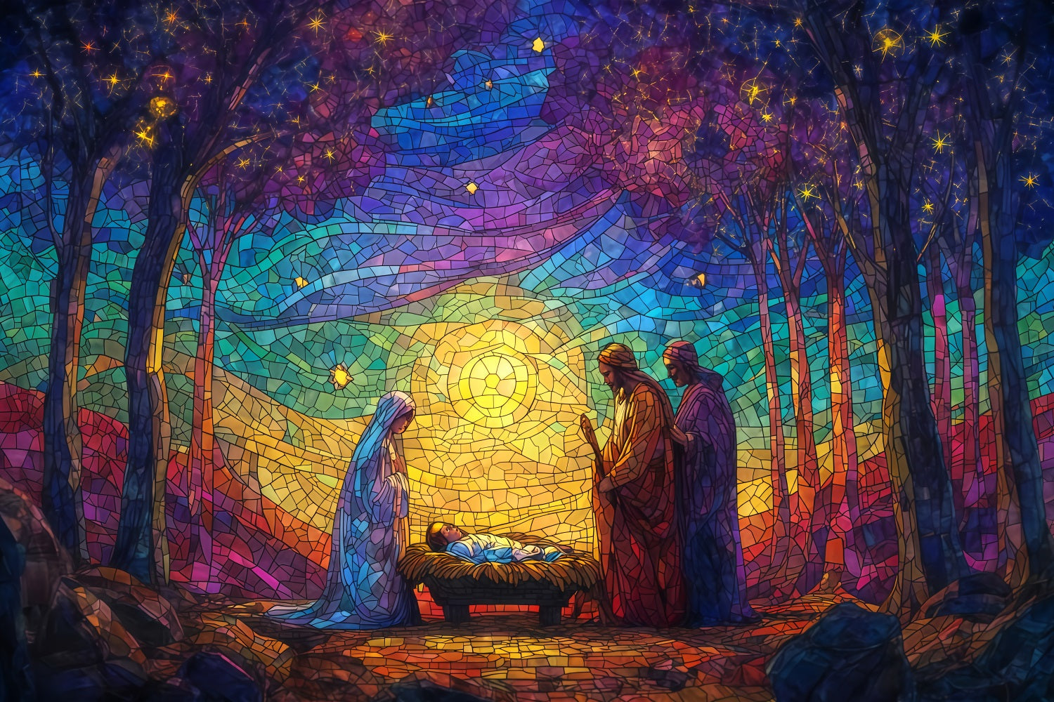 Fond de crèche Vitrail Lueur de la crèche Fonds de Noël en solde TWW510-60