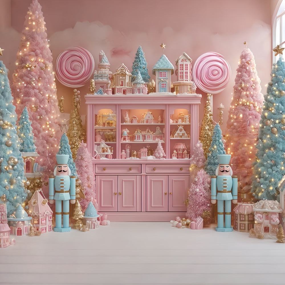 Fond Casse-Noisette Candyland Arbres rose pastel Fond de Noël TWW510-62