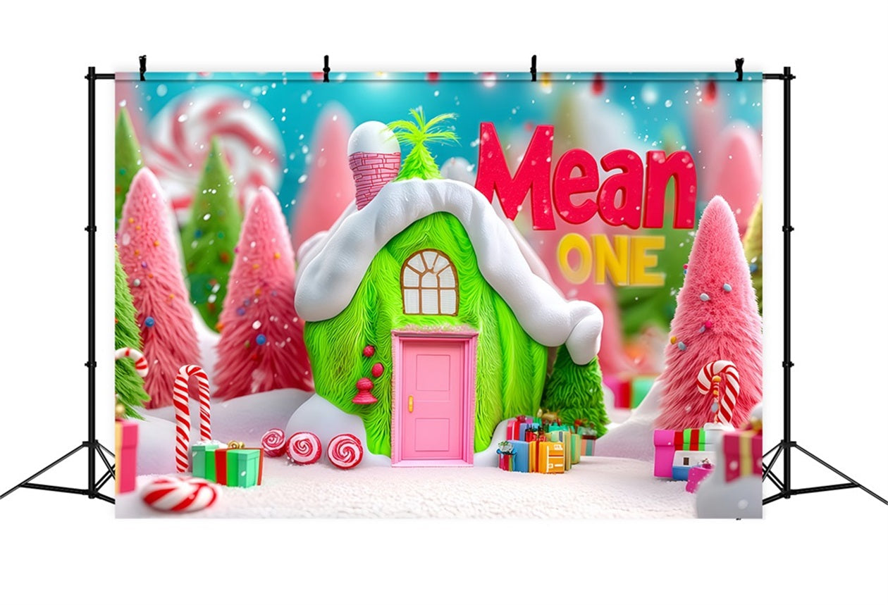 Fond photo Grinch Whoville Green Candy Cottage Fonds de Noël TWW510-63