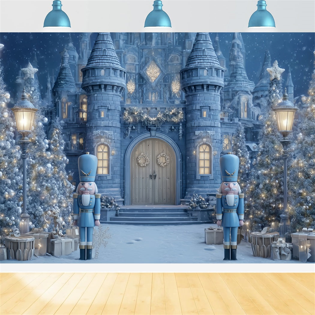 Fond Casse-Noisette Fond de Noël bleu avec château et porte Casse-Noisette TWW510-69
